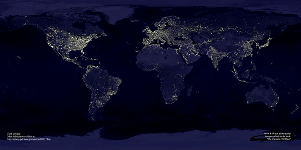 画像：NASA（アメリカ航空宇宙局宇宙から見た夜の地球