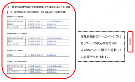 厚生労働省ホームページ（介護事業所の指定申請等のウェブ入力・電子申請の導入、文書標準化）