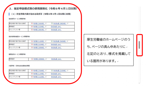 厚生労働省ホームページ（介護事業所の指定申請等のウェブ⼊⼒・電⼦申請の導⼊、文書標準化）