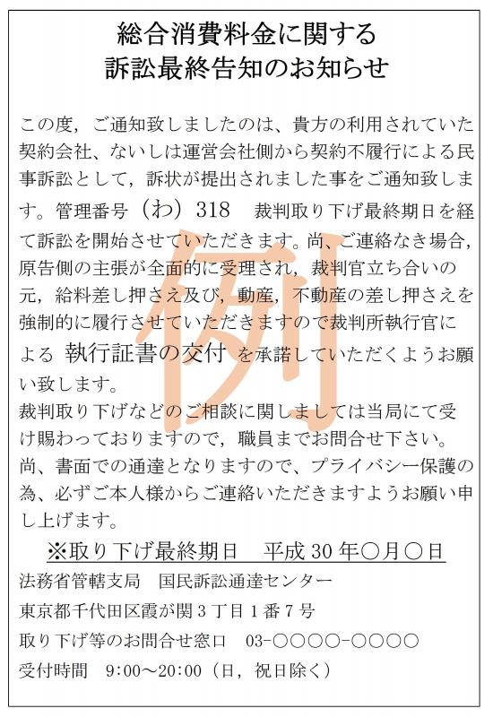 総合消費料金に関する訴訟最終告知のお知らせ