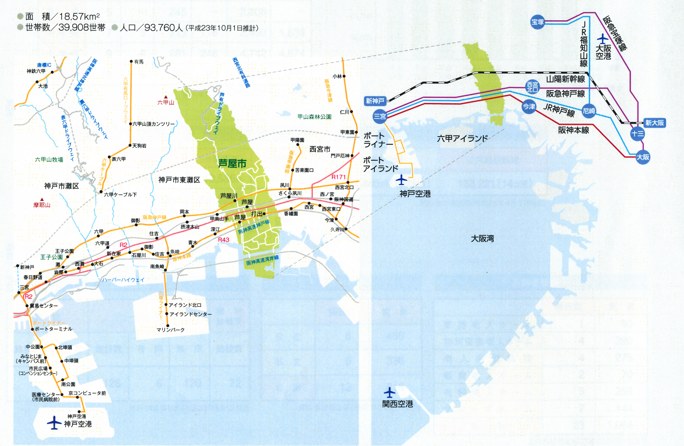 芦屋市へのアクセスマップ