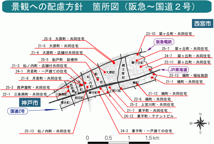 配慮方針個所図（阪急～国道2号）（H21～H25）